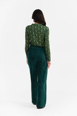 Hailey Hose | Gerippter Velours, Uni, Regenwald