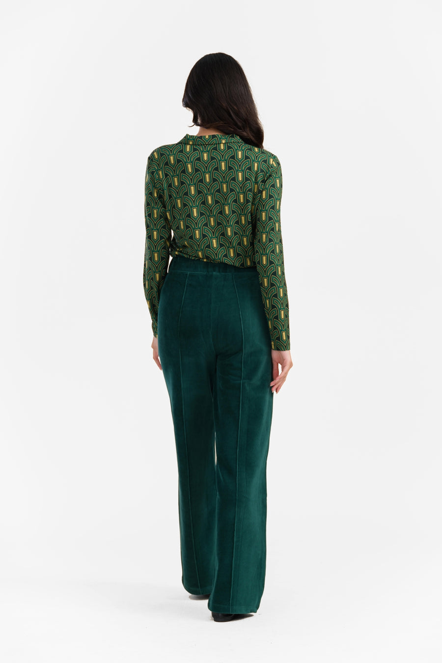 Hailey Hose | Gerippter Velours, Uni, Regenwald