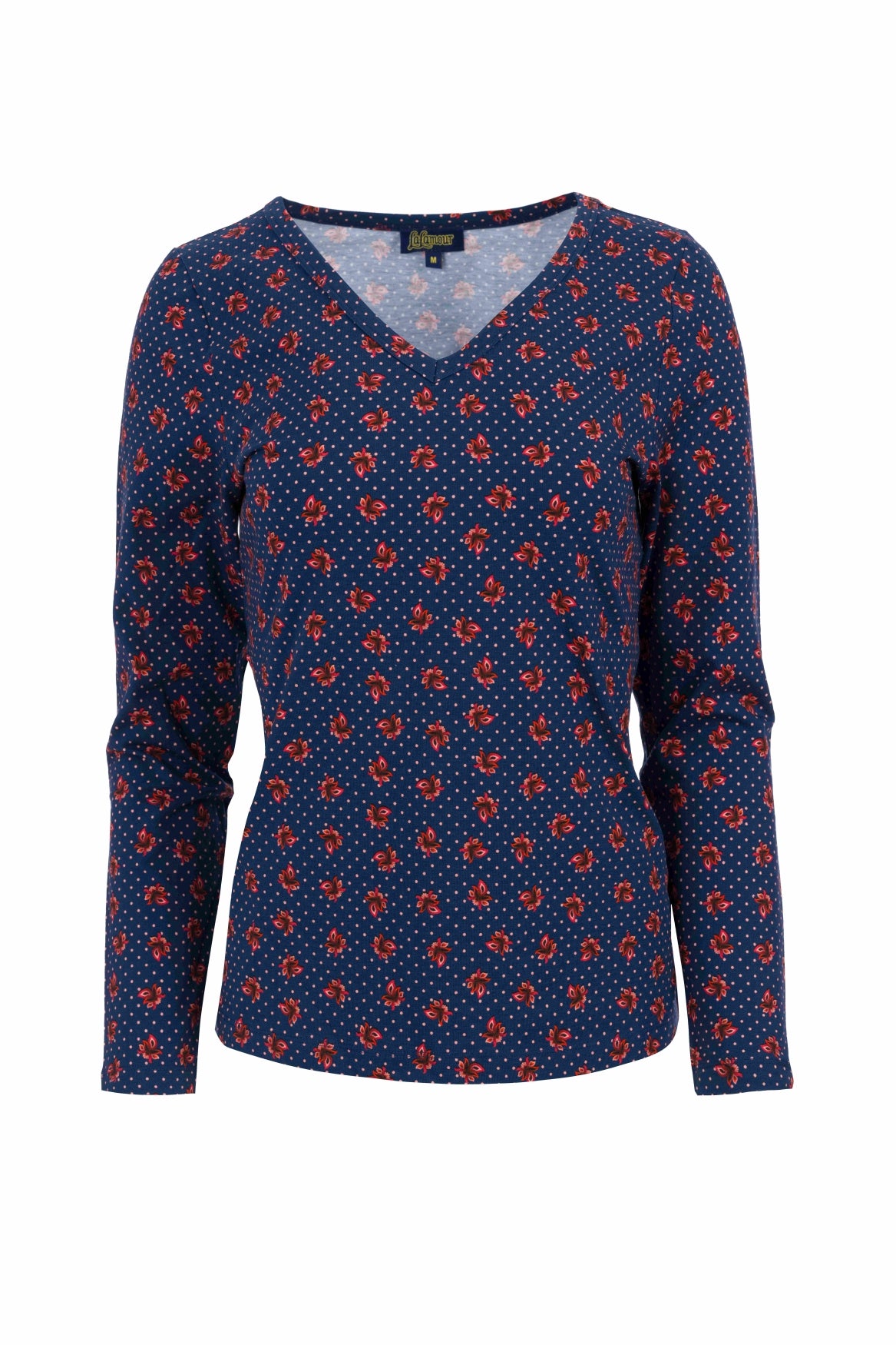 Lynn Top | Haselnussbraun gepunktetes Blau