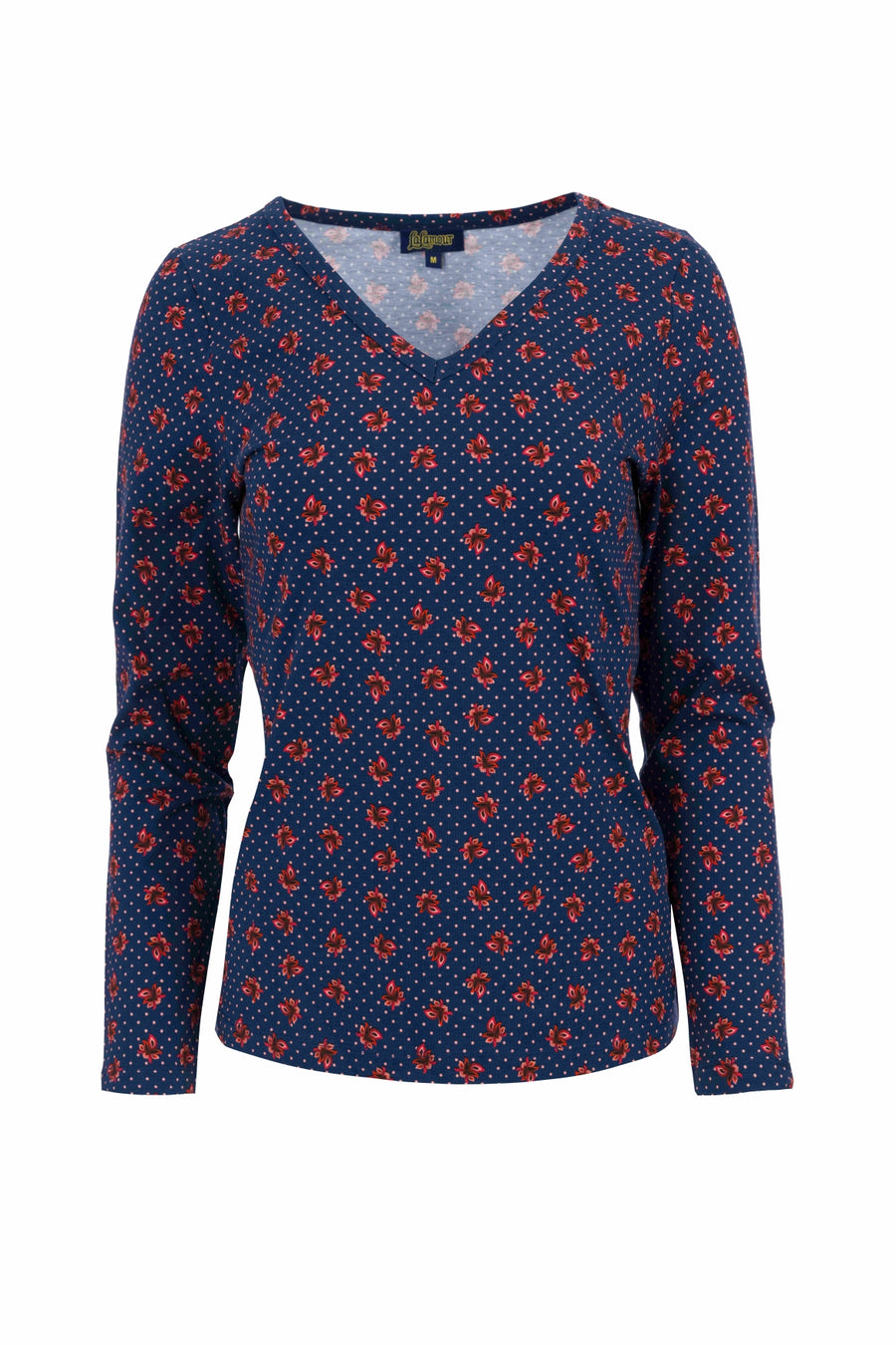 Lynn Top | Haselnussbraun gepunktetes Blau