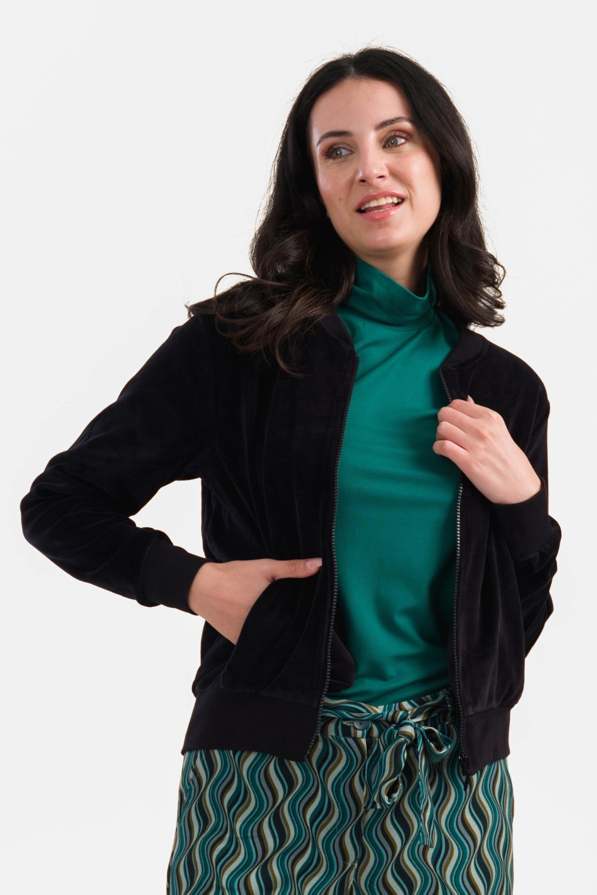 Nora Bomberjacke | Velours, Schwarz
