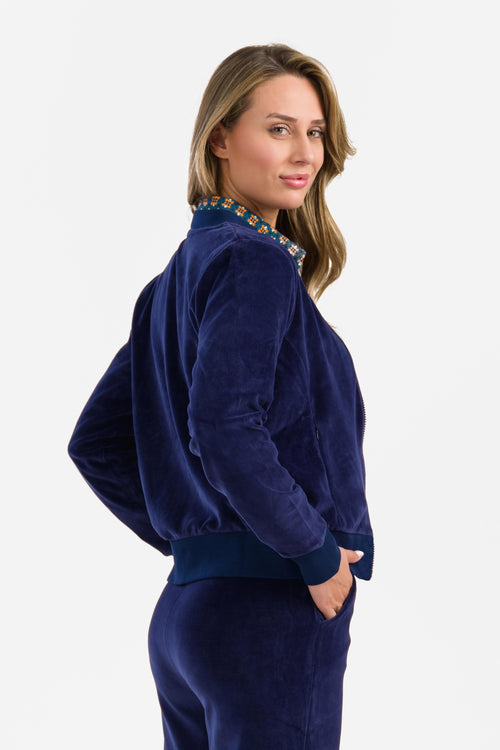 Nora Bomberjacke | Velours, einfarbig blau