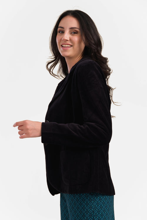 Nova Blazer | Gerippter Velours, Schwarz