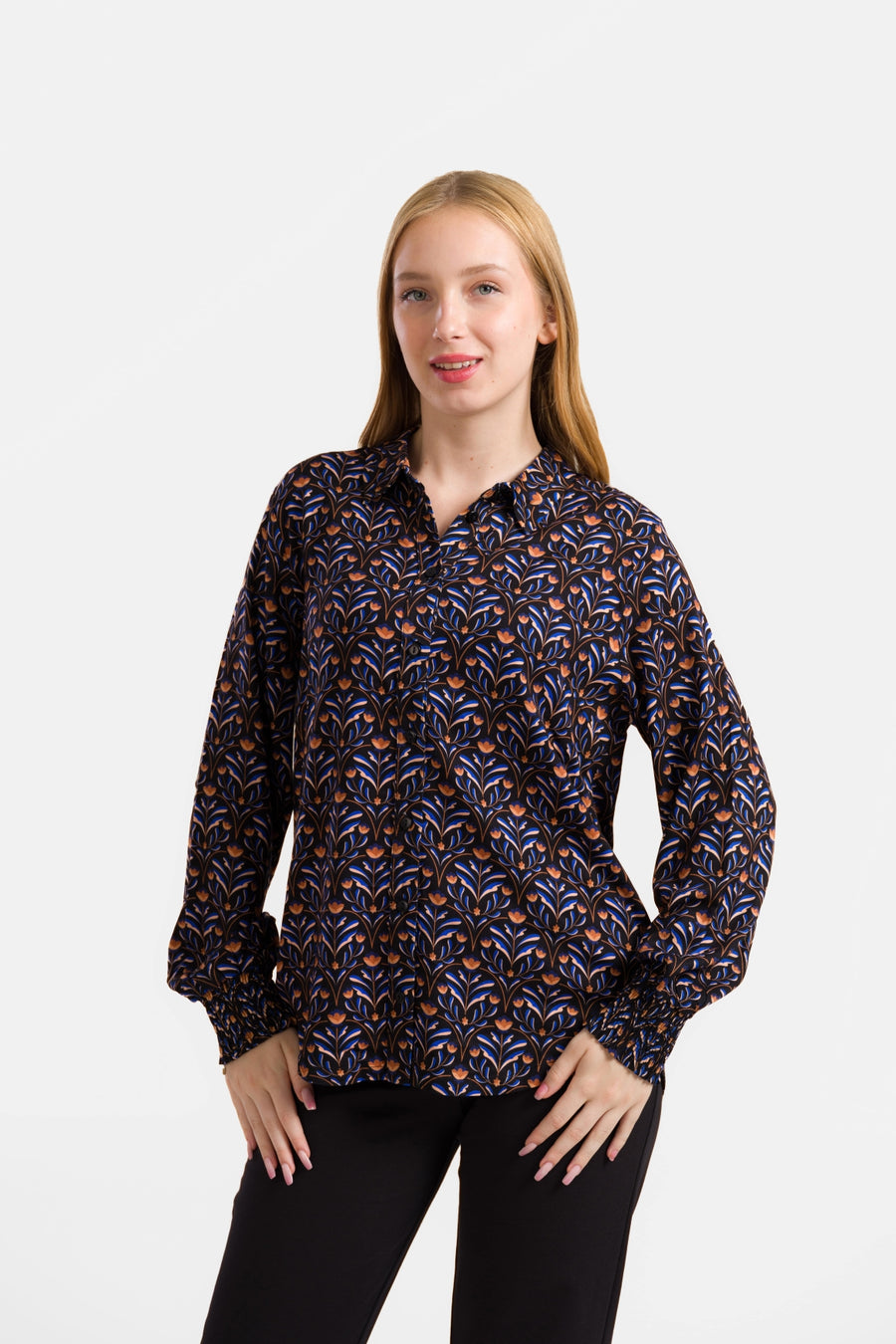 Amy Bluse | Barock Flower Schwarz