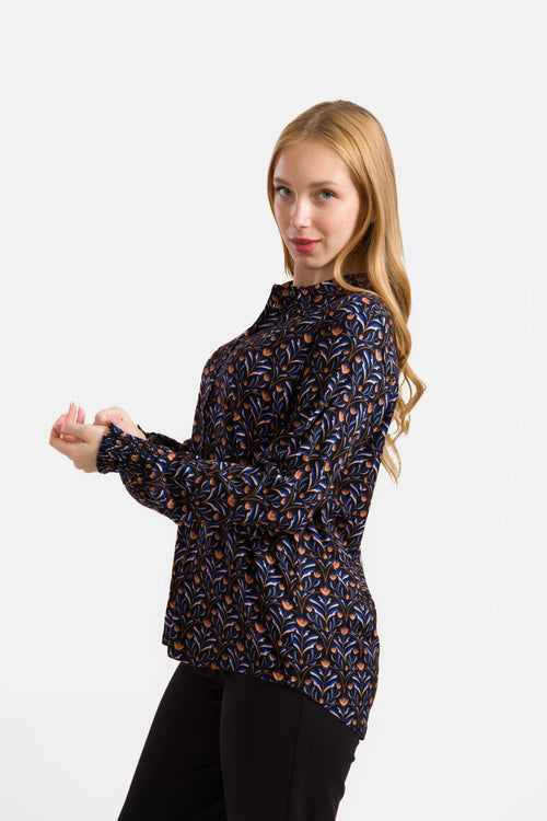 Amy Bluse | Barock Flower Schwarz