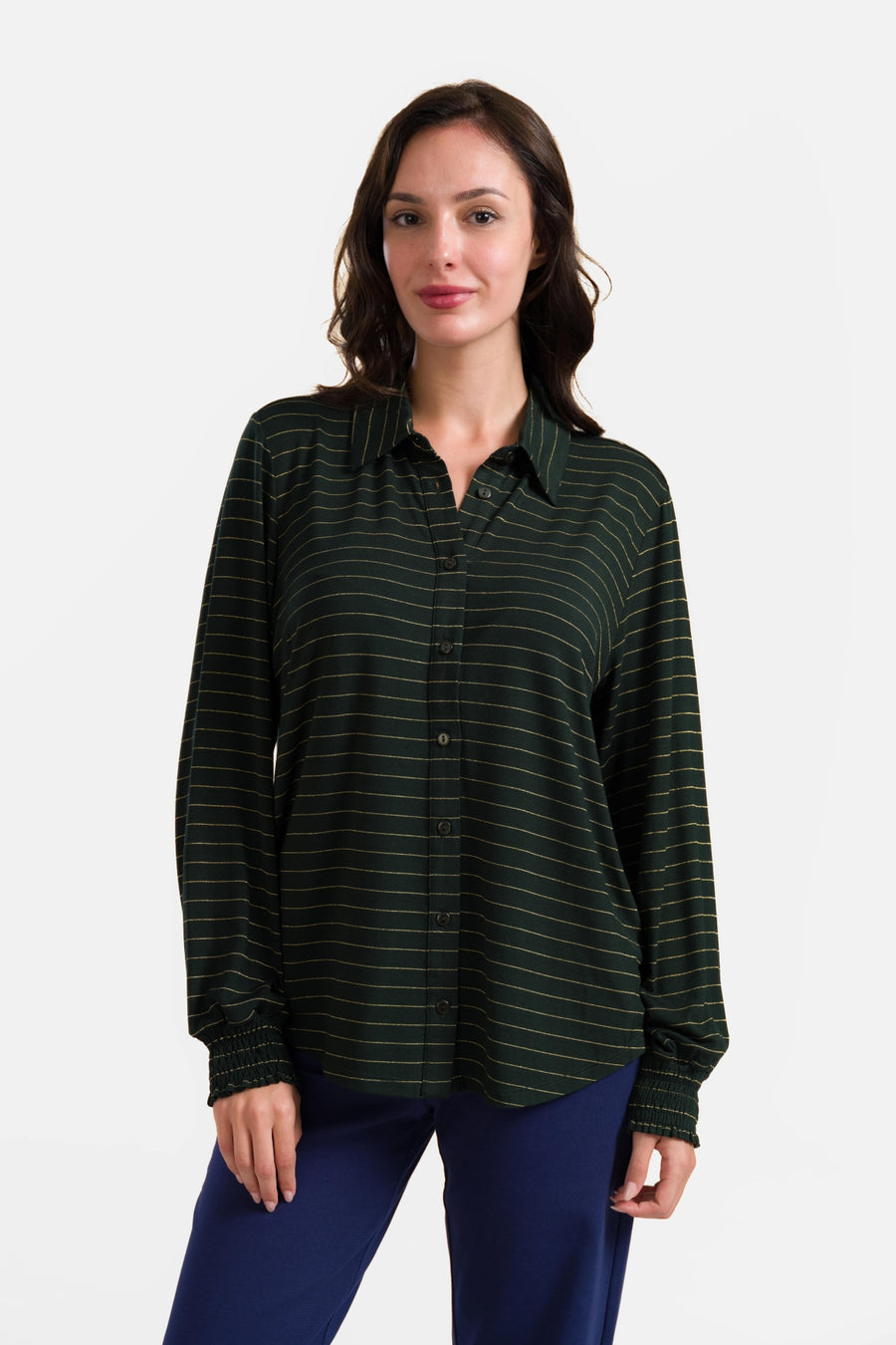 Amy Bluse | Gestreift Grün-Lurex Gold