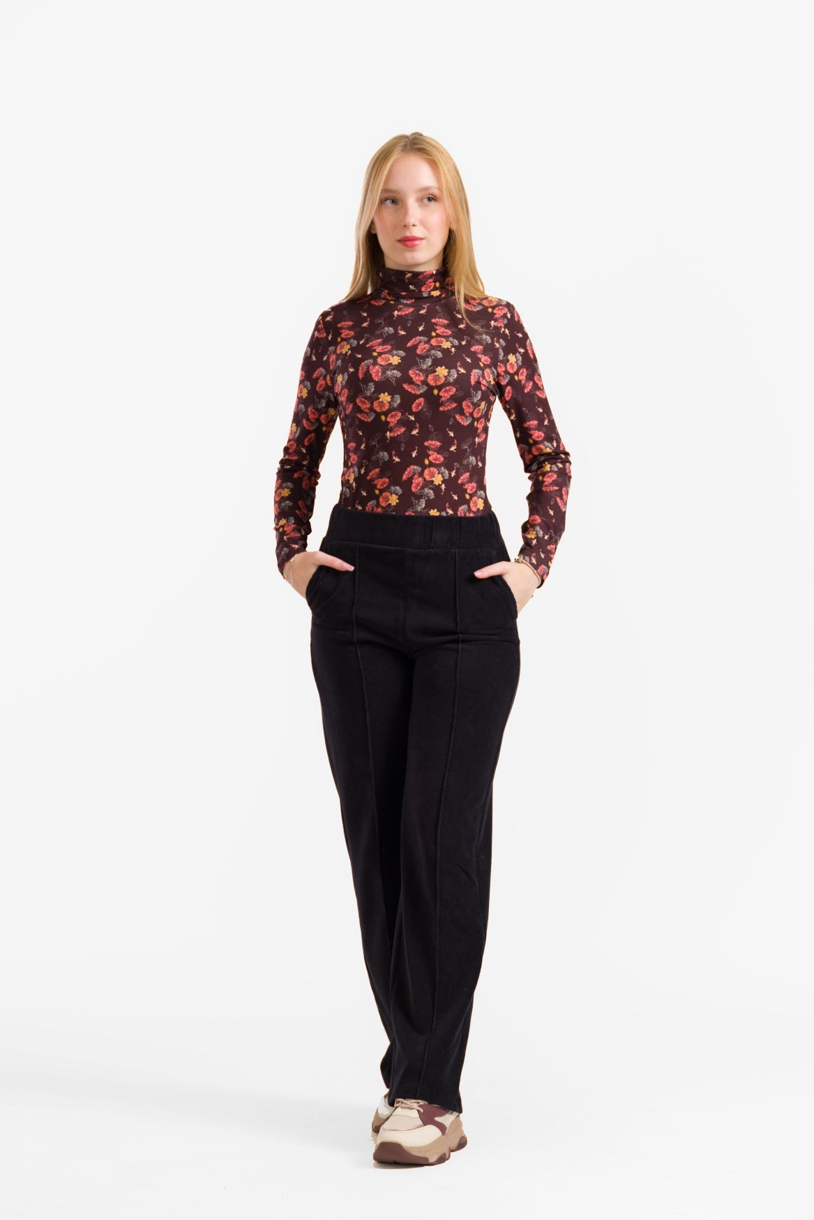 Hailey Hose | Gerippter Velours, Schwarz