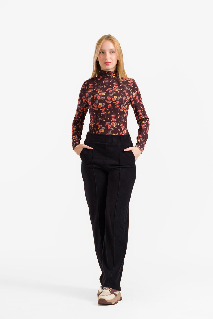 Hailey Hose | Gerippter Velours, Schwarz