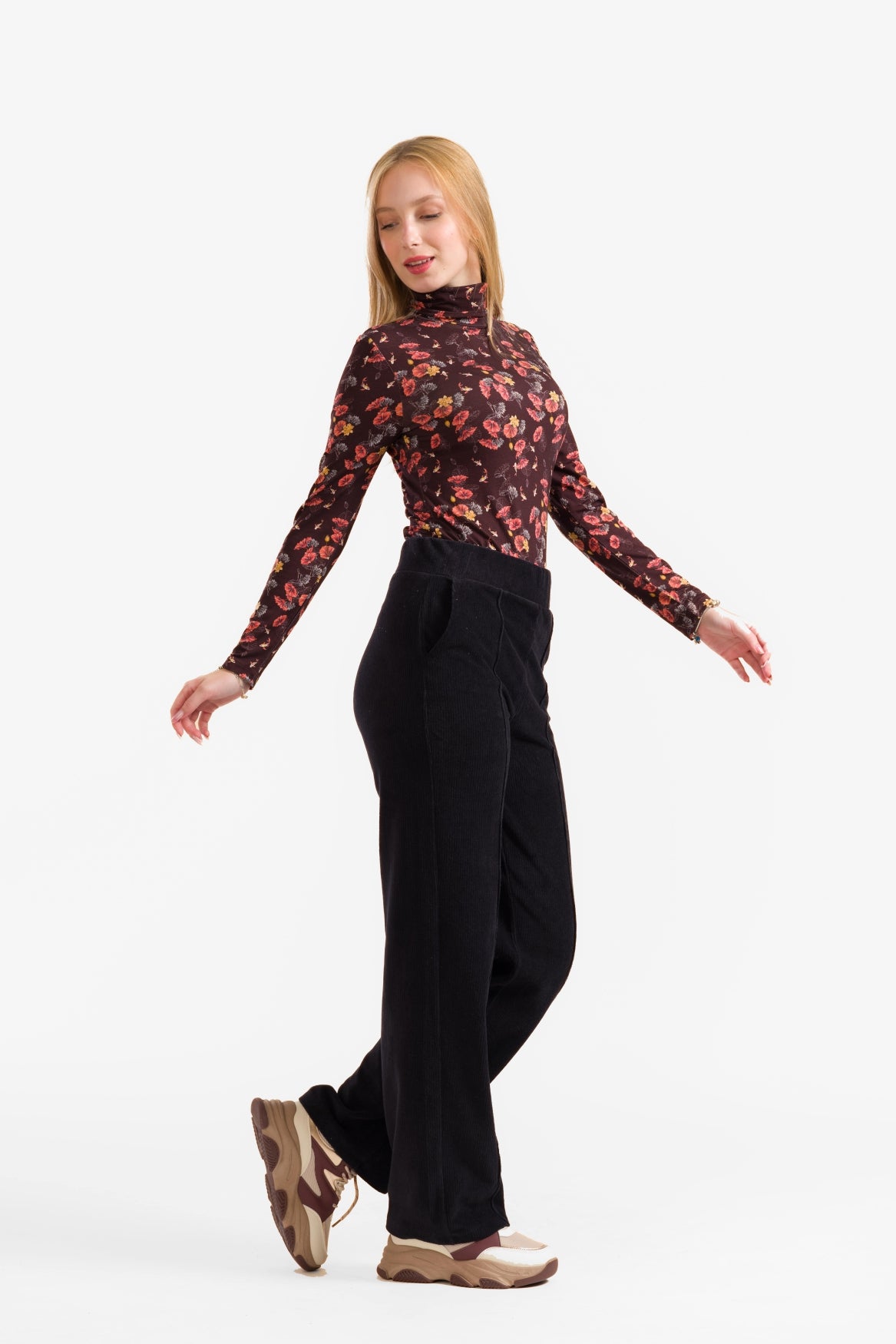 Hailey Hose | Gerippter Velours, Schwarz