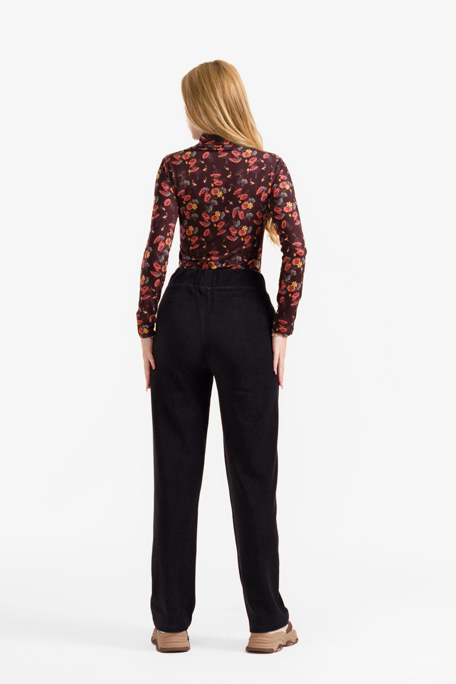 Hailey Hose | Gerippter Velours, Schwarz