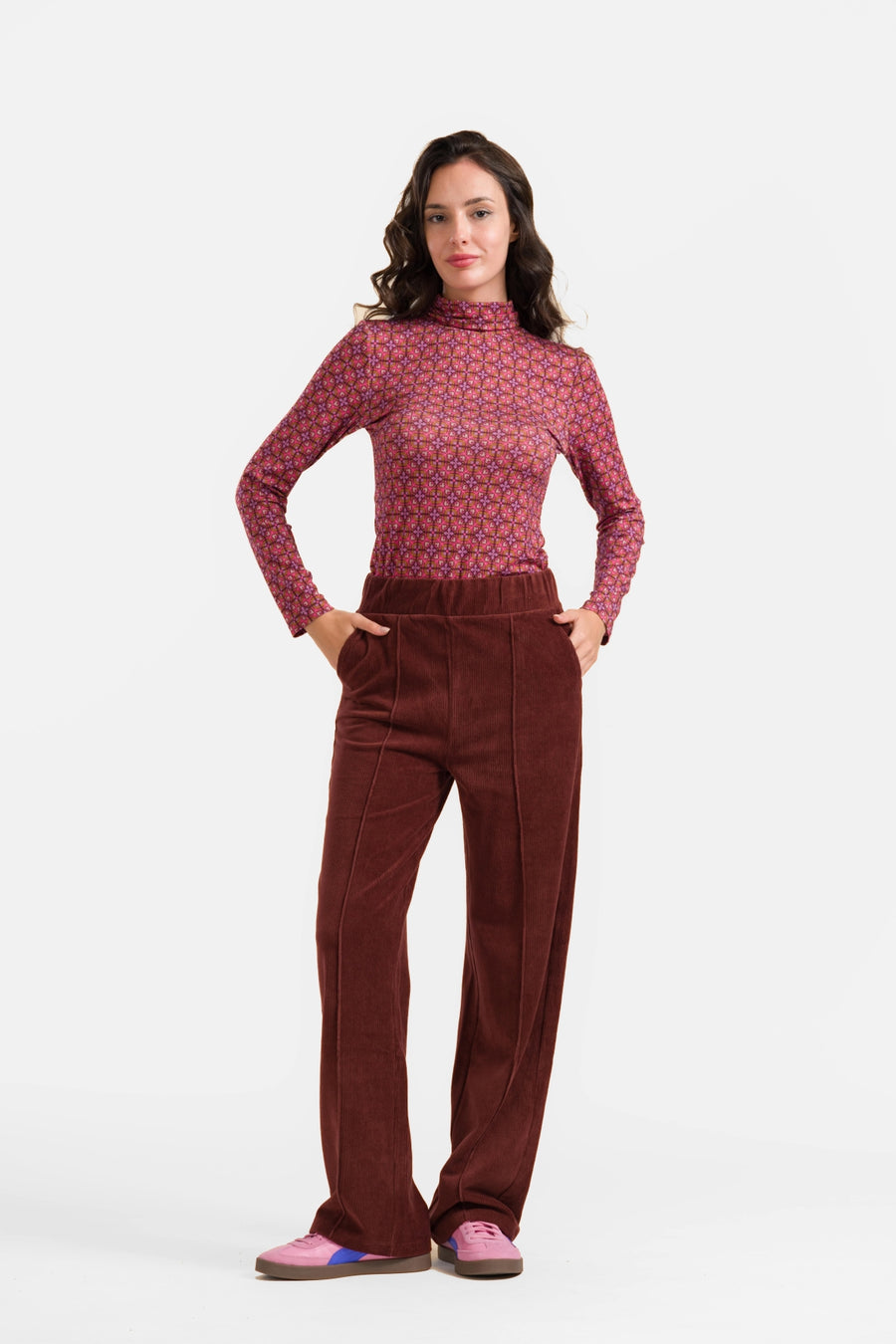 Hailey Hose | Gerippter Velours, Schokoladenbraun