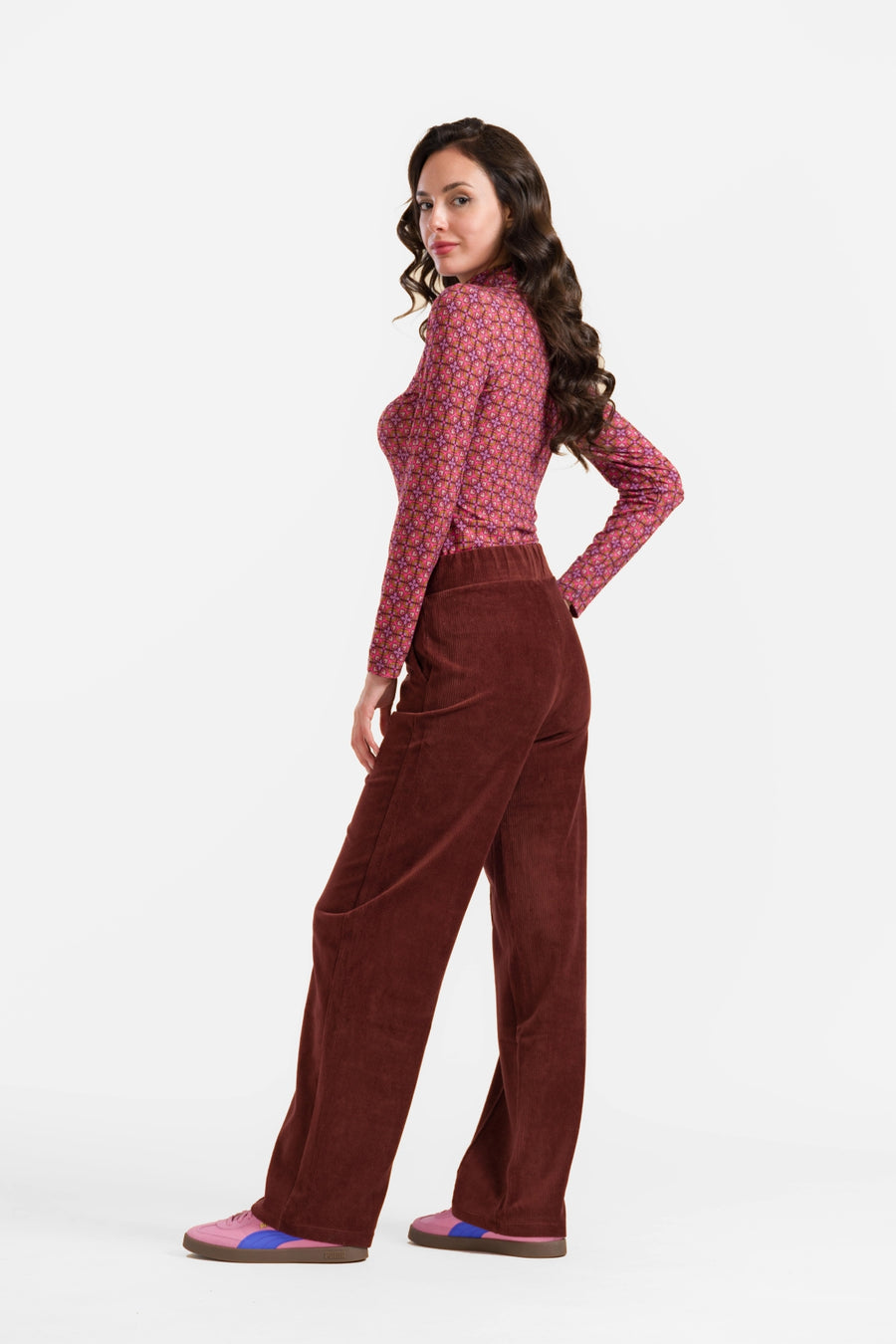 Hailey Hose | Gerippter Velours, Schokoladenbraun