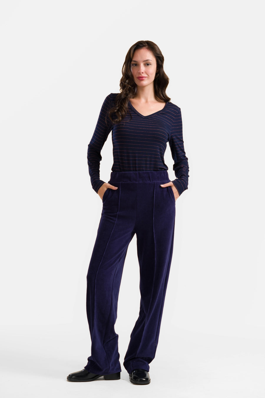 Hailey Hose | Gerippter Velours, Marineblau
