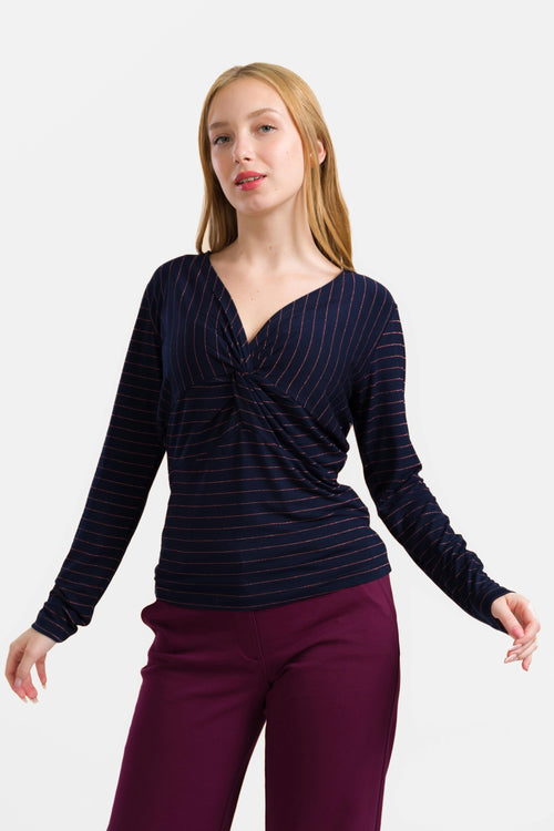 Angela Top | Gestreift Blau-Lurex Roségold