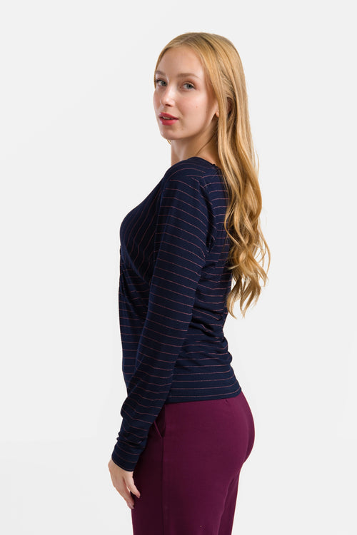 Angela Top | Gestreift Blau-Lurex Roségold