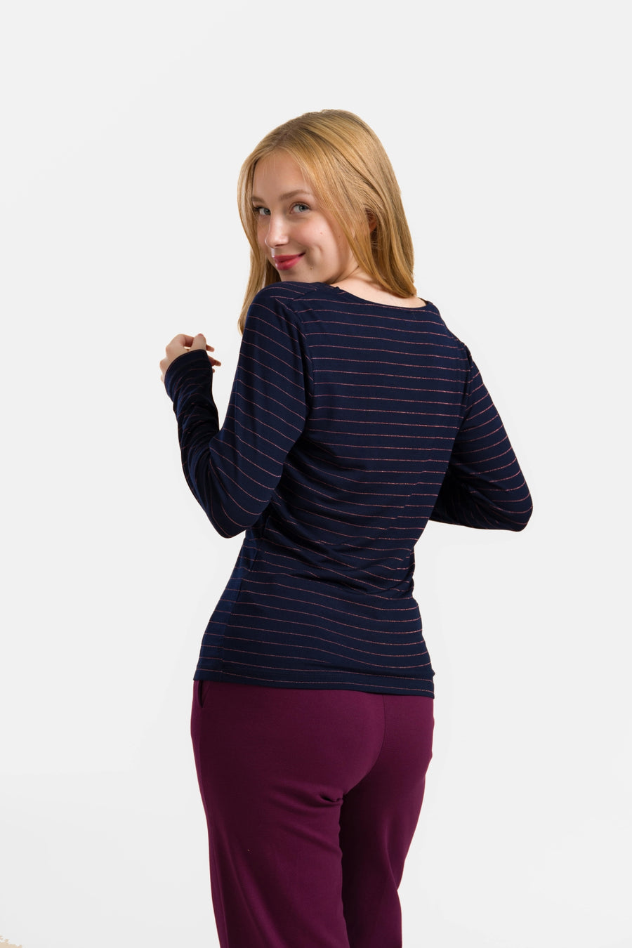 Angela Top | Gestreift Blau-Lurex Roségold