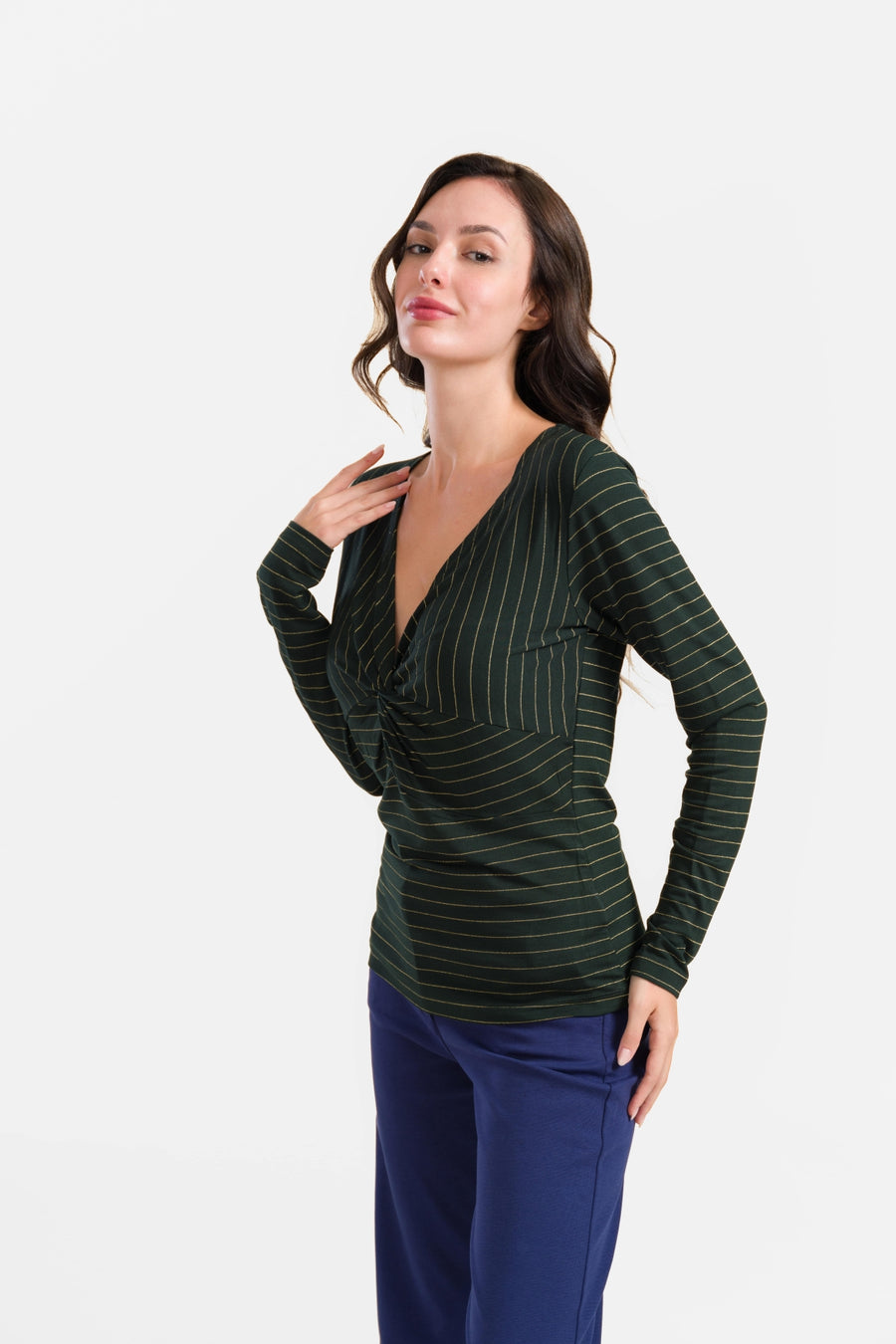 Angela Top | Gestreift Grün-Lurex Gold
