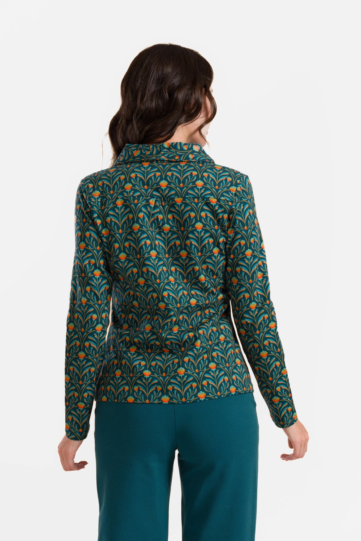 Irisbluse, langärmelig | Barockblumengrün