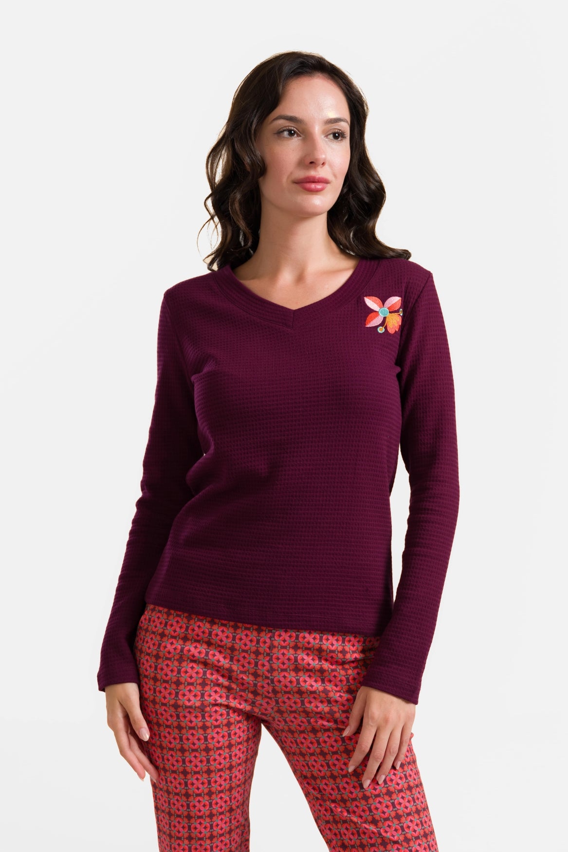 Kelly Top Ls | Waffel Bordeaux