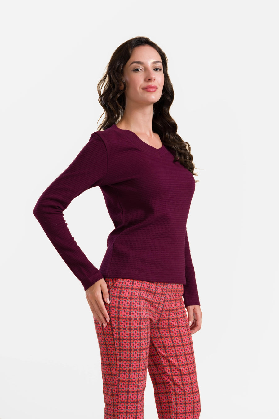 Kelly Top Ls | Waffel Bordeaux