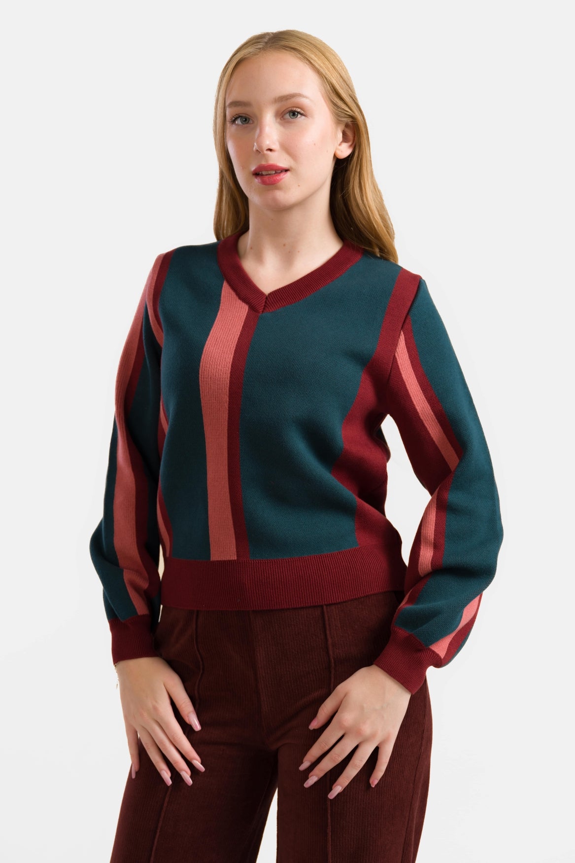 Strickpullover | Bordeaux-Streifen