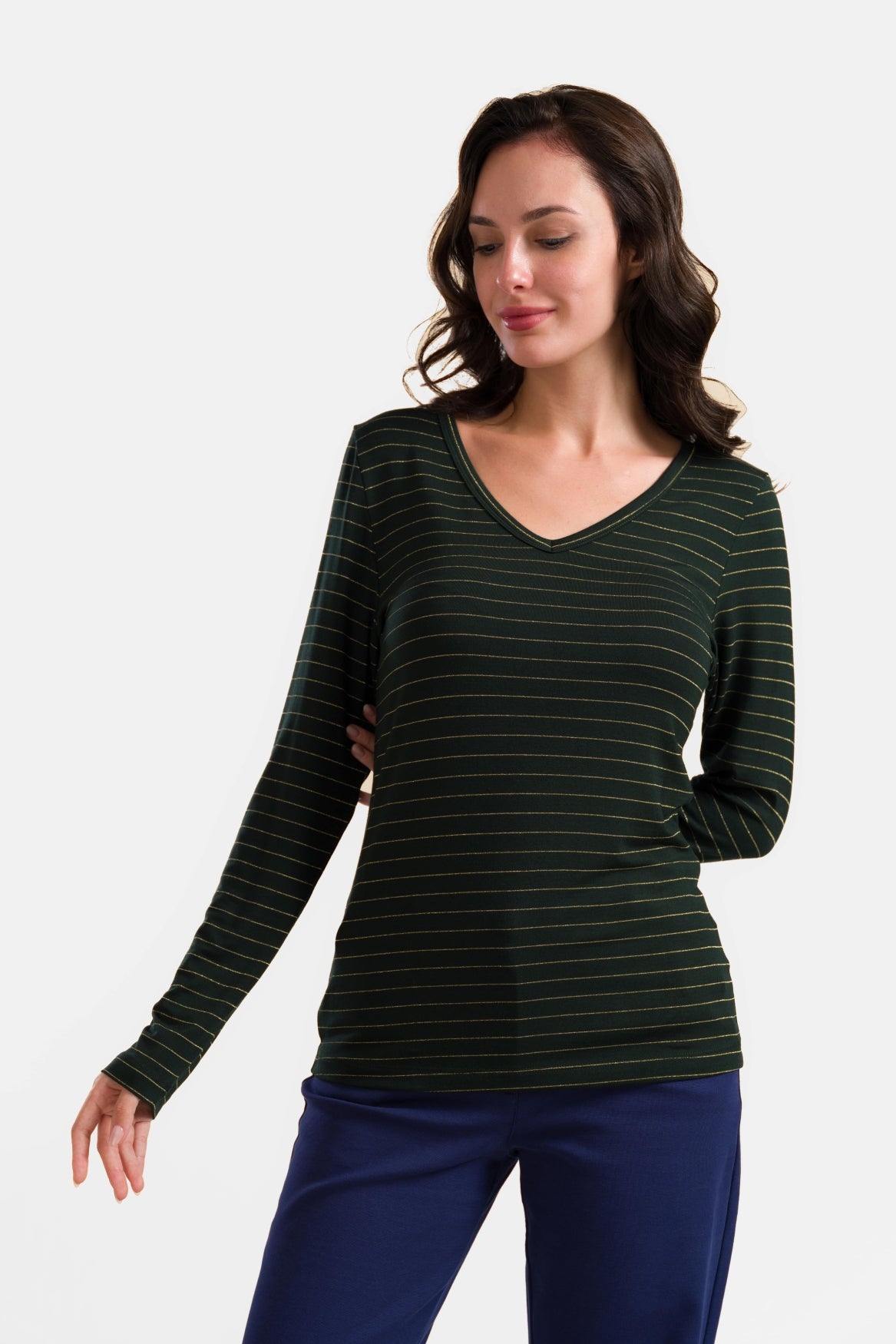 Lynn Top | Streifen Grün-Lurex Gold