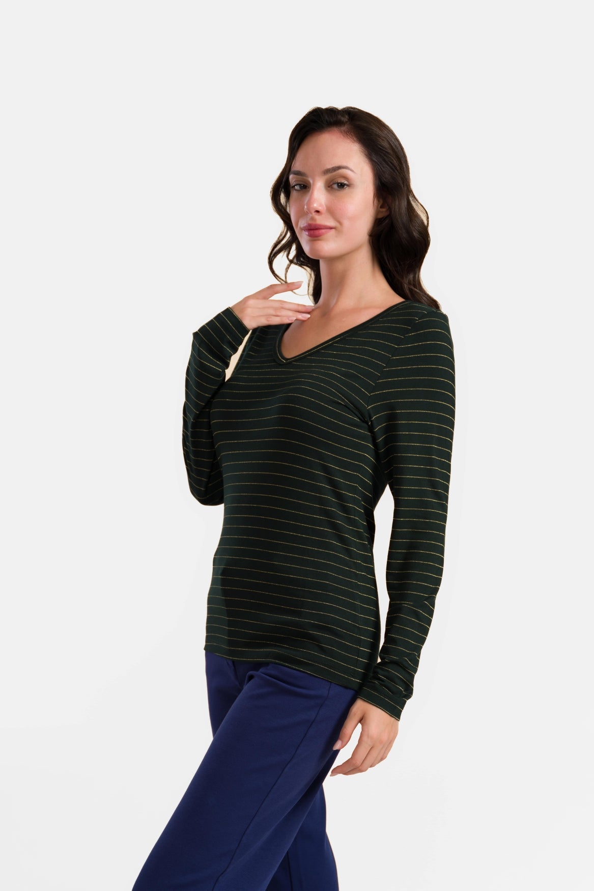 Lynn Top | Streifen Grün-Lurex Gold