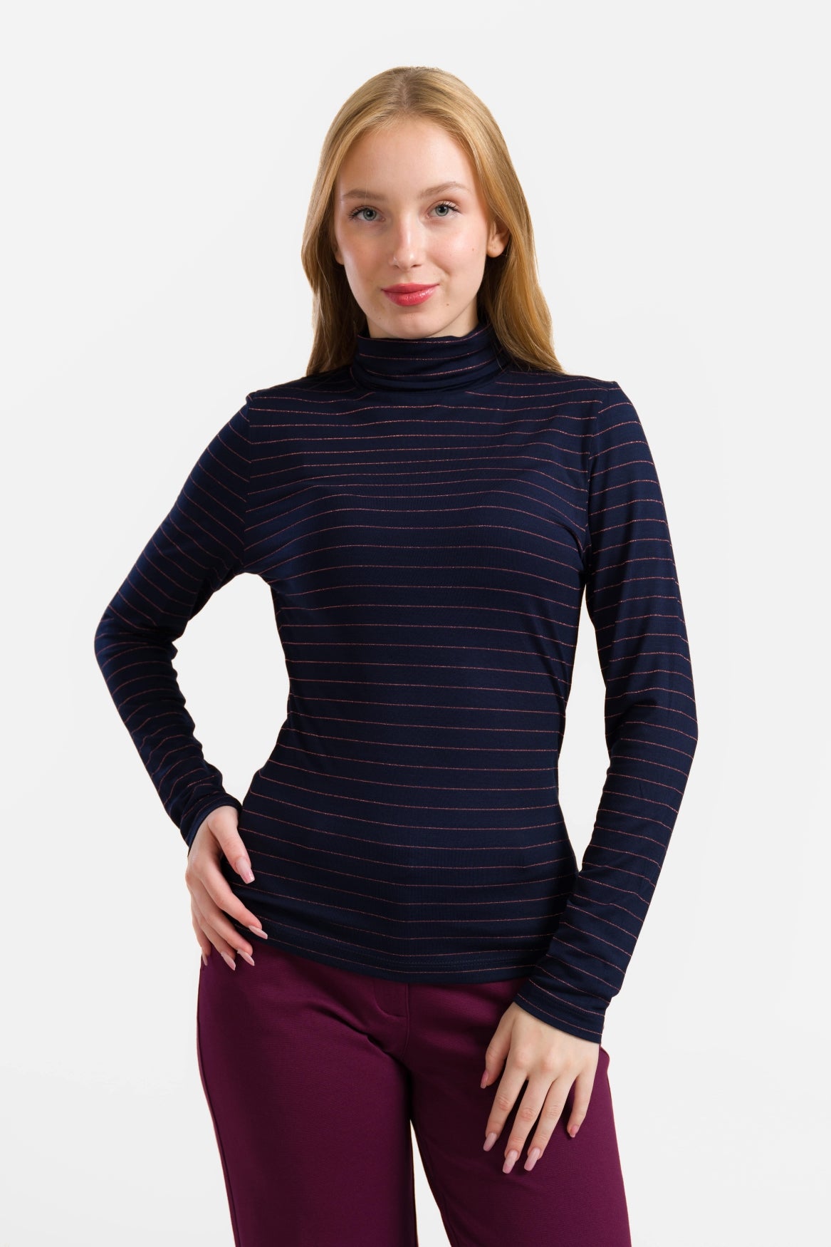 Ruby Top Ls | Streifen Blau-Lurex Roségold