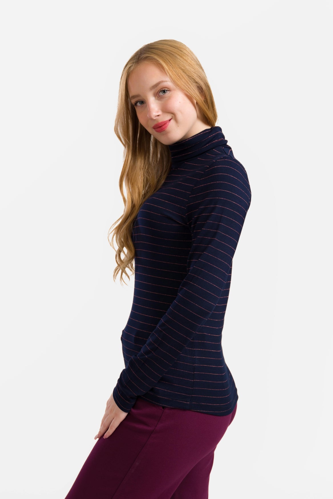 Ruby Top Ls | Streifen Blau-Lurex Roségold