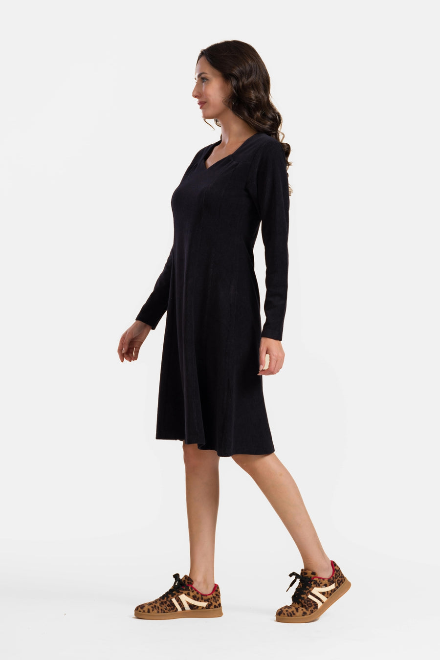 Sandra-Kleid | Gerippter Velours, Schwarz