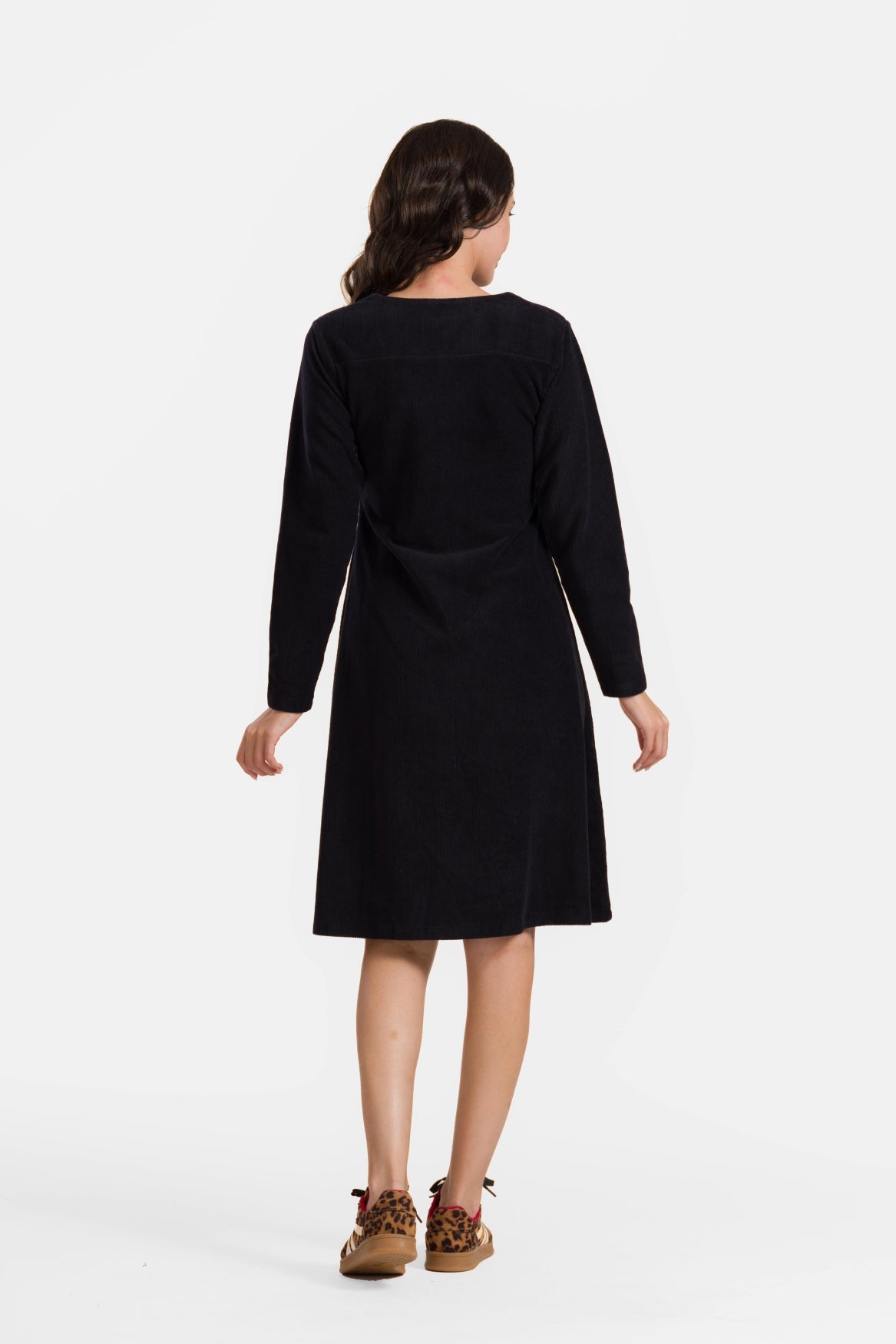 Sandra-Kleid | Gerippter Velours, Schwarz