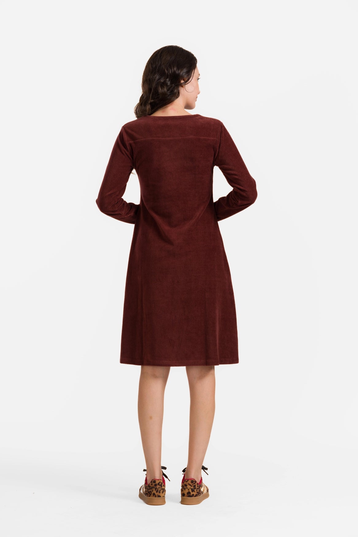 Sandra-Kleid | Gerippter Velours, Schokoladenbraun