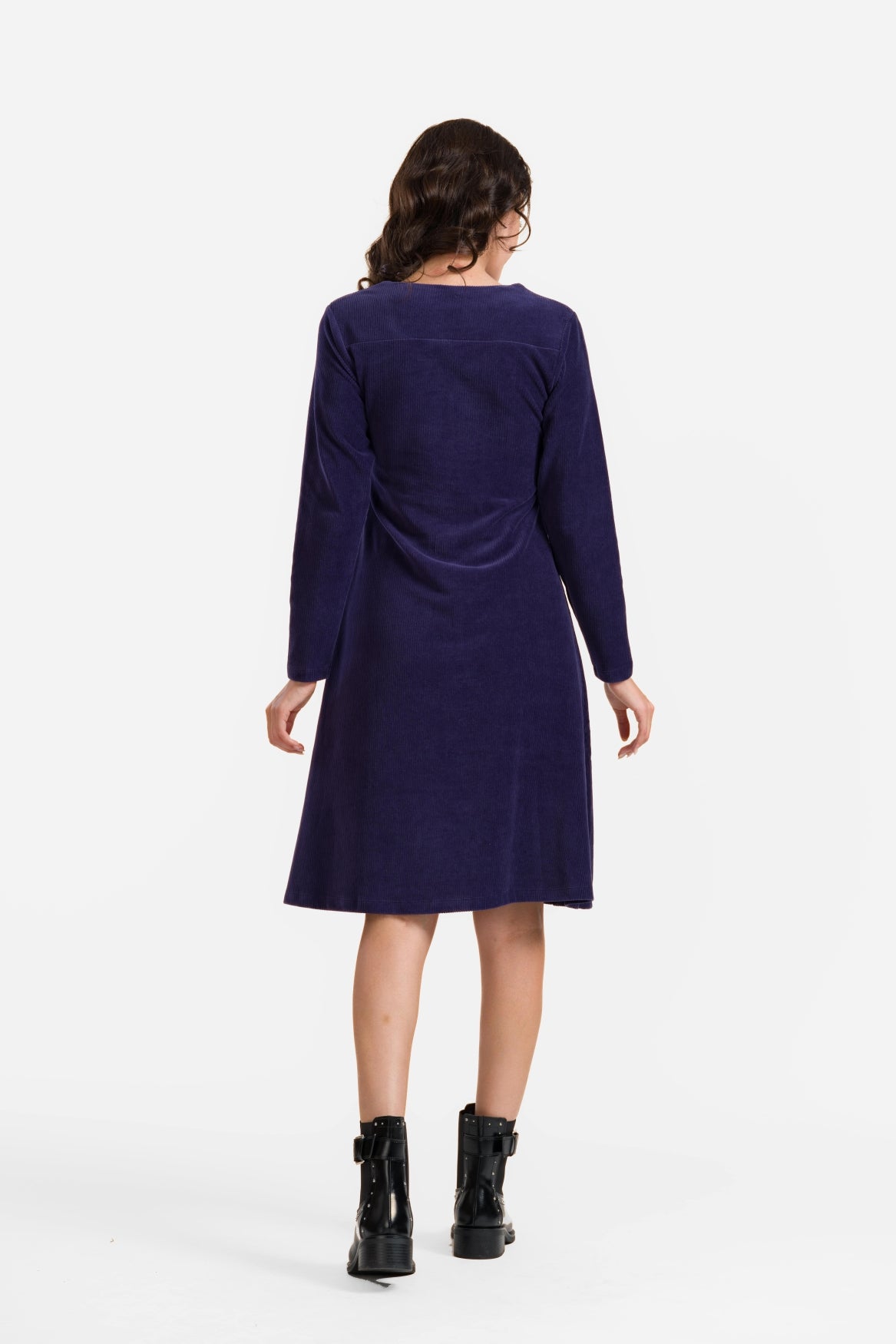 Sandra-Kleid | Gerippter Velours, Marineblau