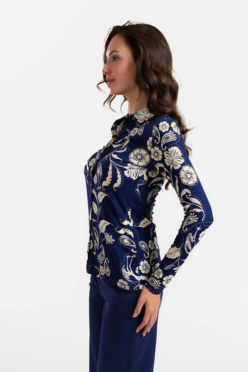 Bluse mit Stehkragen | Vogel aus Paisley