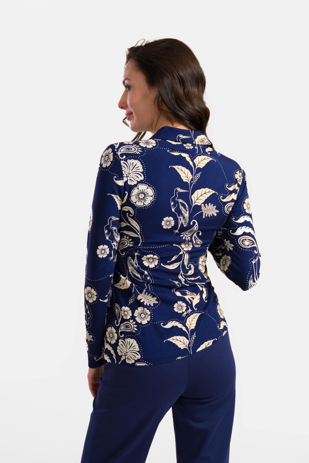 Bluse mit Stehkragen | Vogel aus Paisley