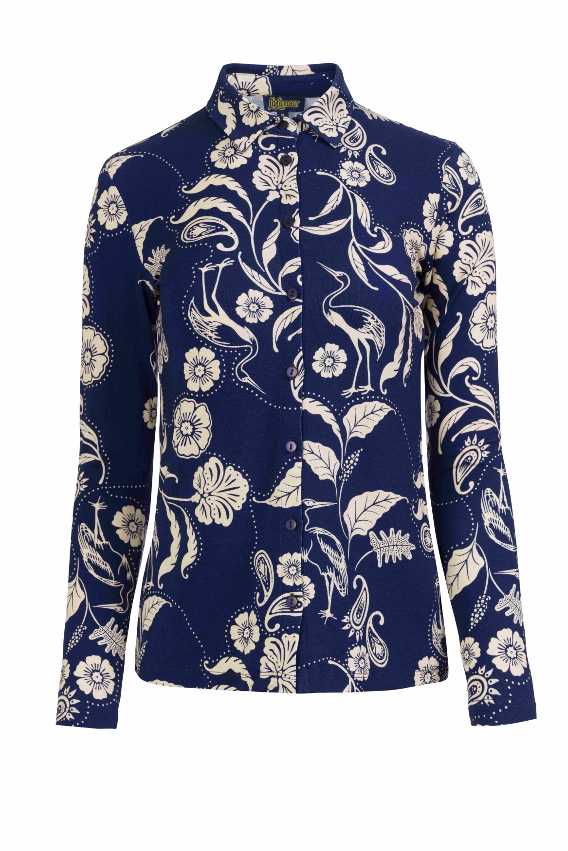Bluse mit Stehkragen | Vogel aus Paisley