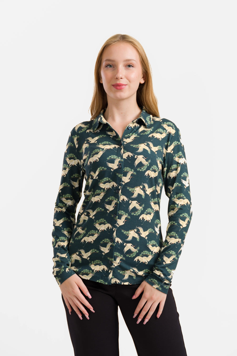 Schwellenbluse | Crane Dance Petrol