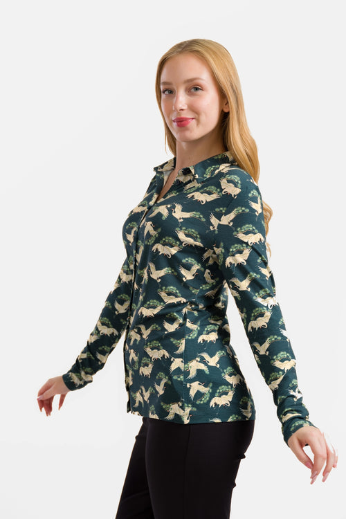 Sill bluse | Crane Dance Petrol