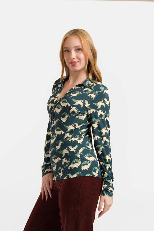 Suzy Langarmshirt | Crane Dance Petrol