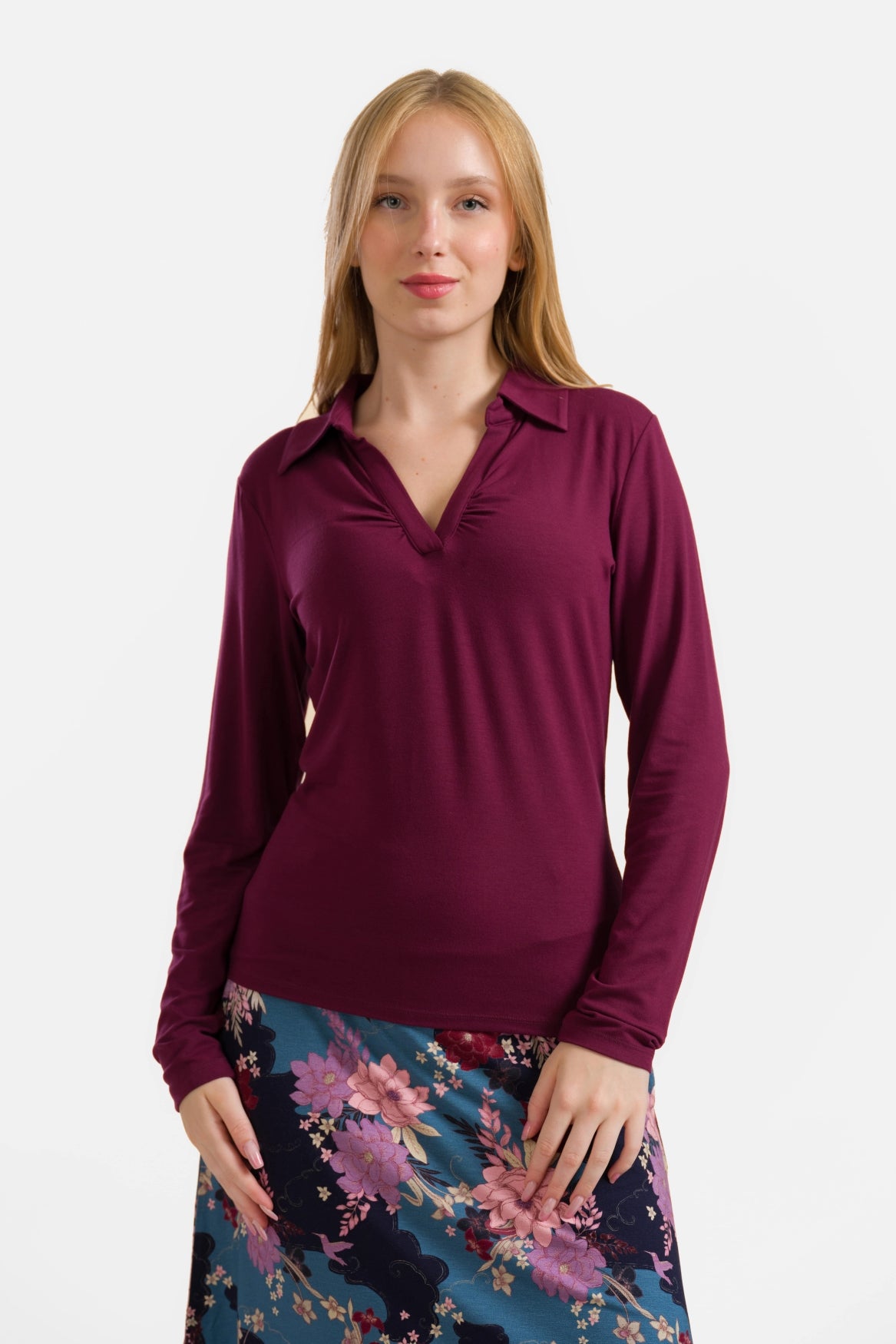 Suzy Langarmshirt | Ecovero Uni Bordeaux