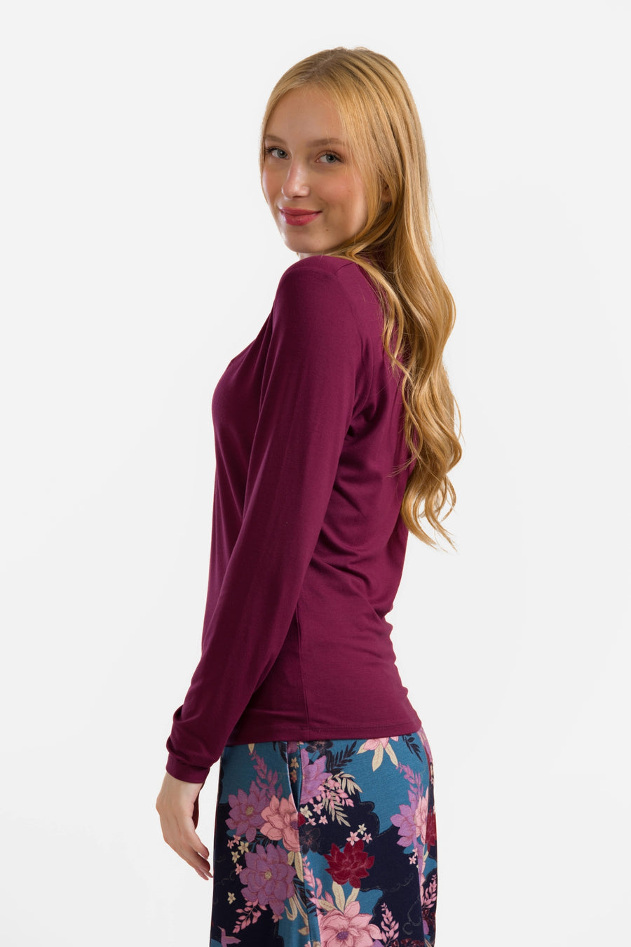 Suzy Langarmshirt | Ecovero Uni Bordeaux