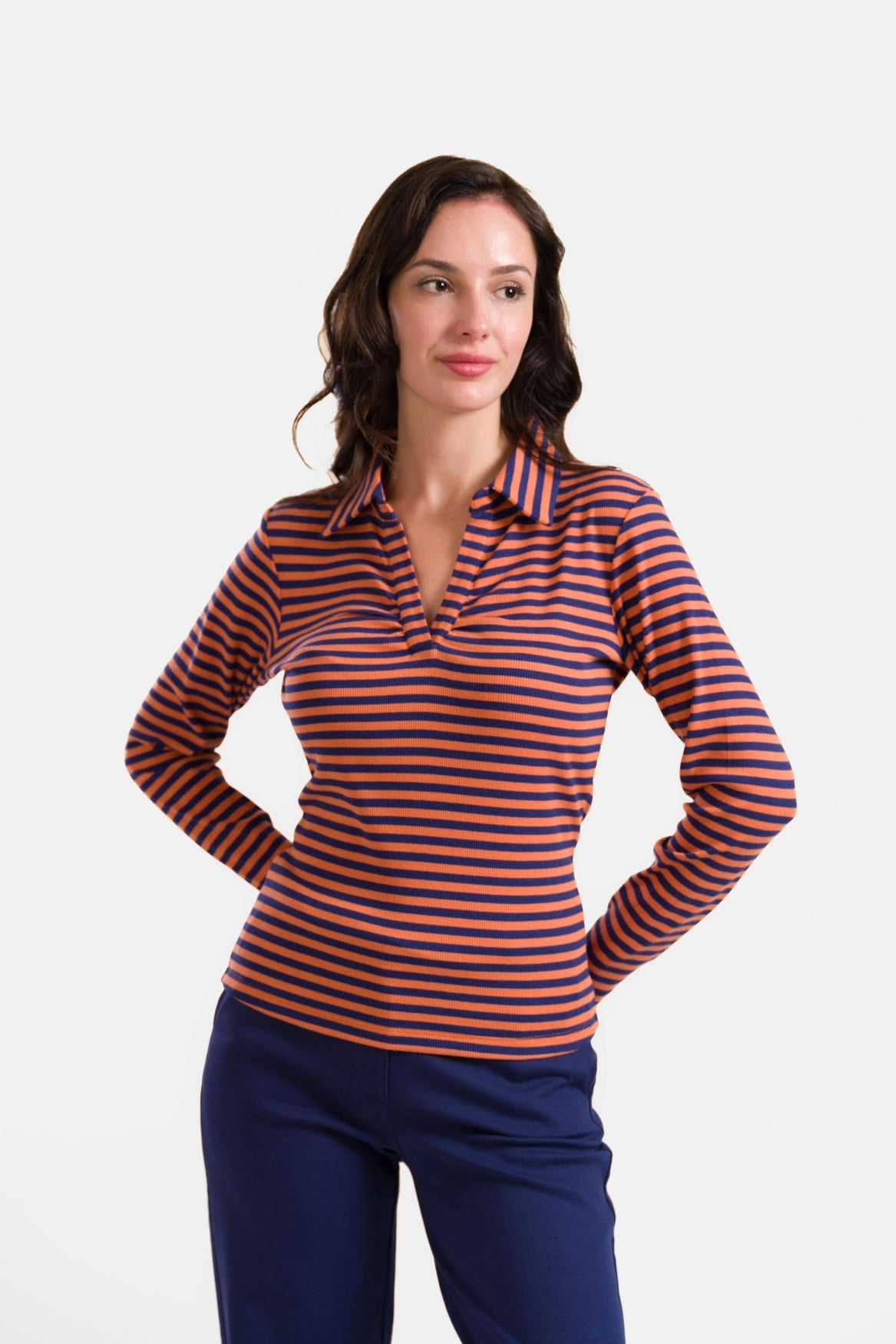 Suzy Langarmshirt | Marineblaue Streifen