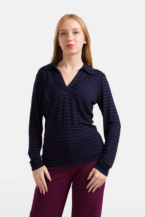 Suzy Langarmshirt | Gestreift Blau-Lurex Roségold