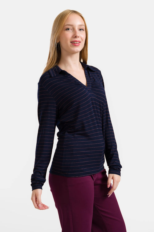 Suzy Langarmshirt | Gestreift Blau-Lurex Roségold