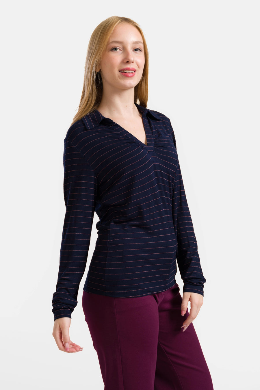 Suzy Langarmshirt | Gestreift Blau-Lurex Roségold