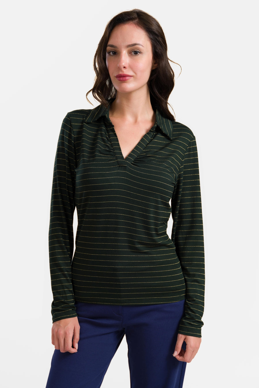 Suzy Langarmshirt | Gestreift Grün-Lurex Gold