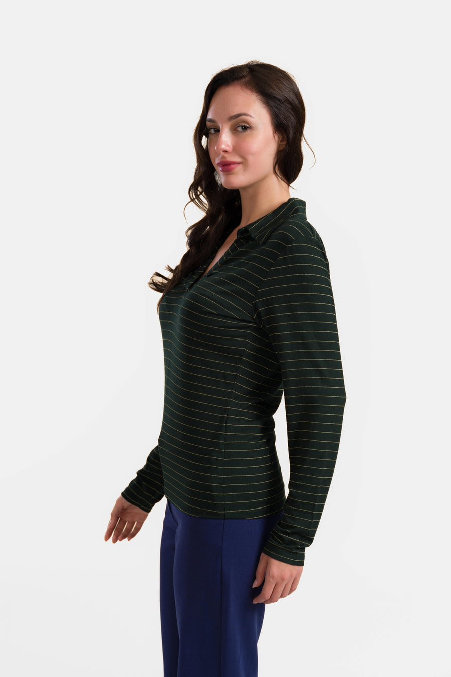 Suzy Langarmshirt | Gestreift Grün-Lurex Gold
