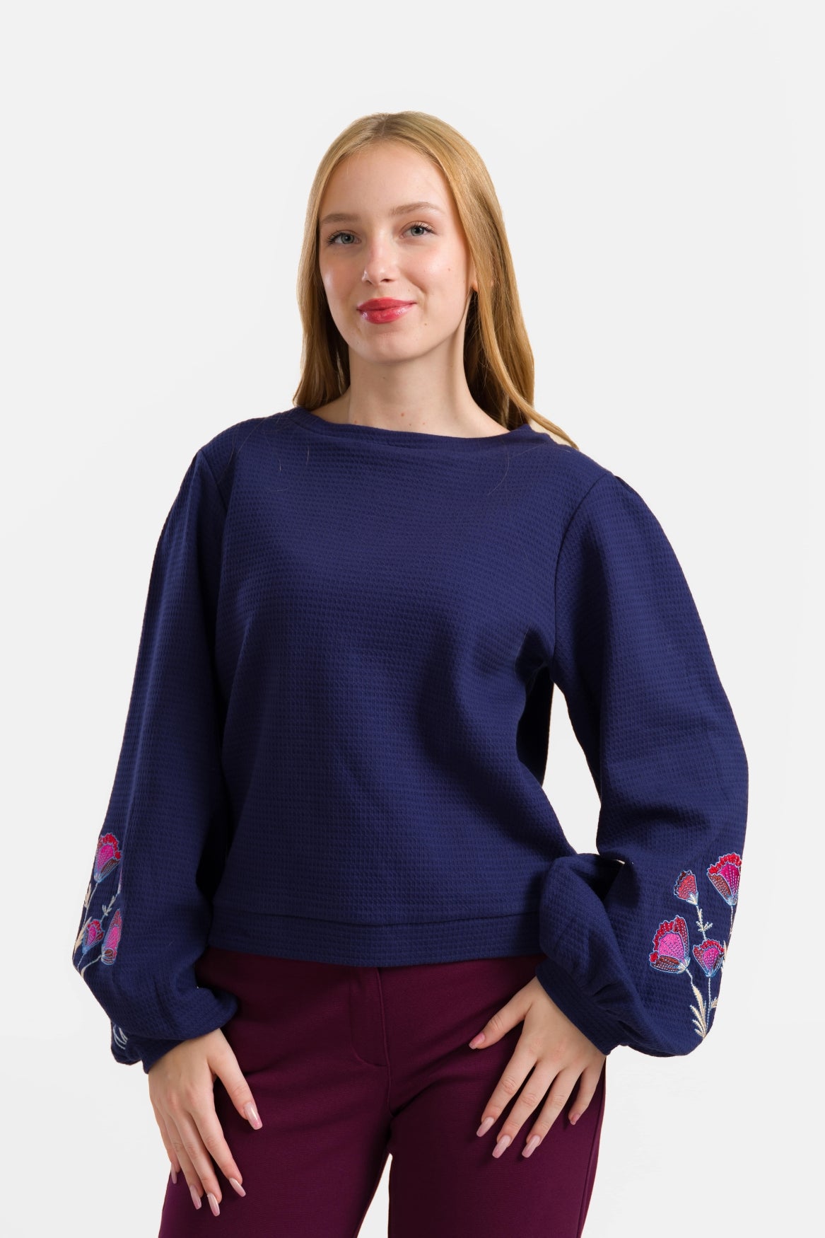 Cathy Top Ls | Waffelblau