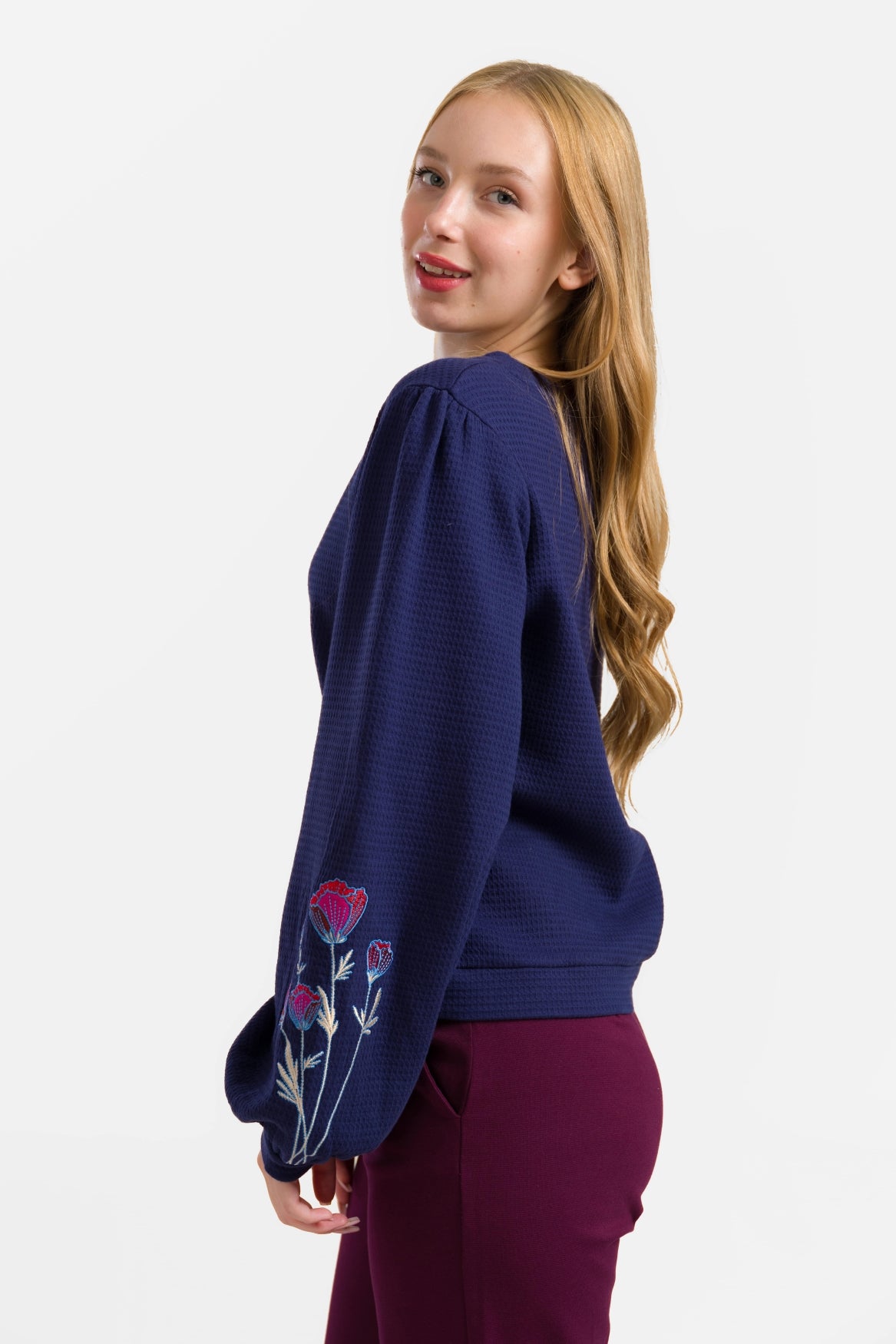 Cathy Top Ls | Waffelblau