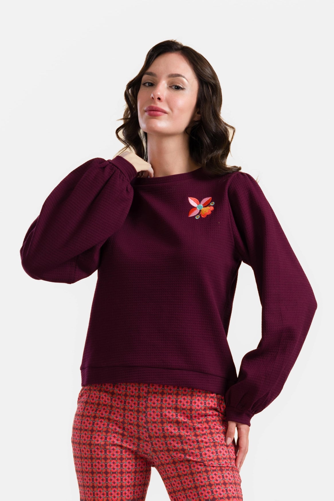 Cathy Top Ls | Waffel Bordeaux